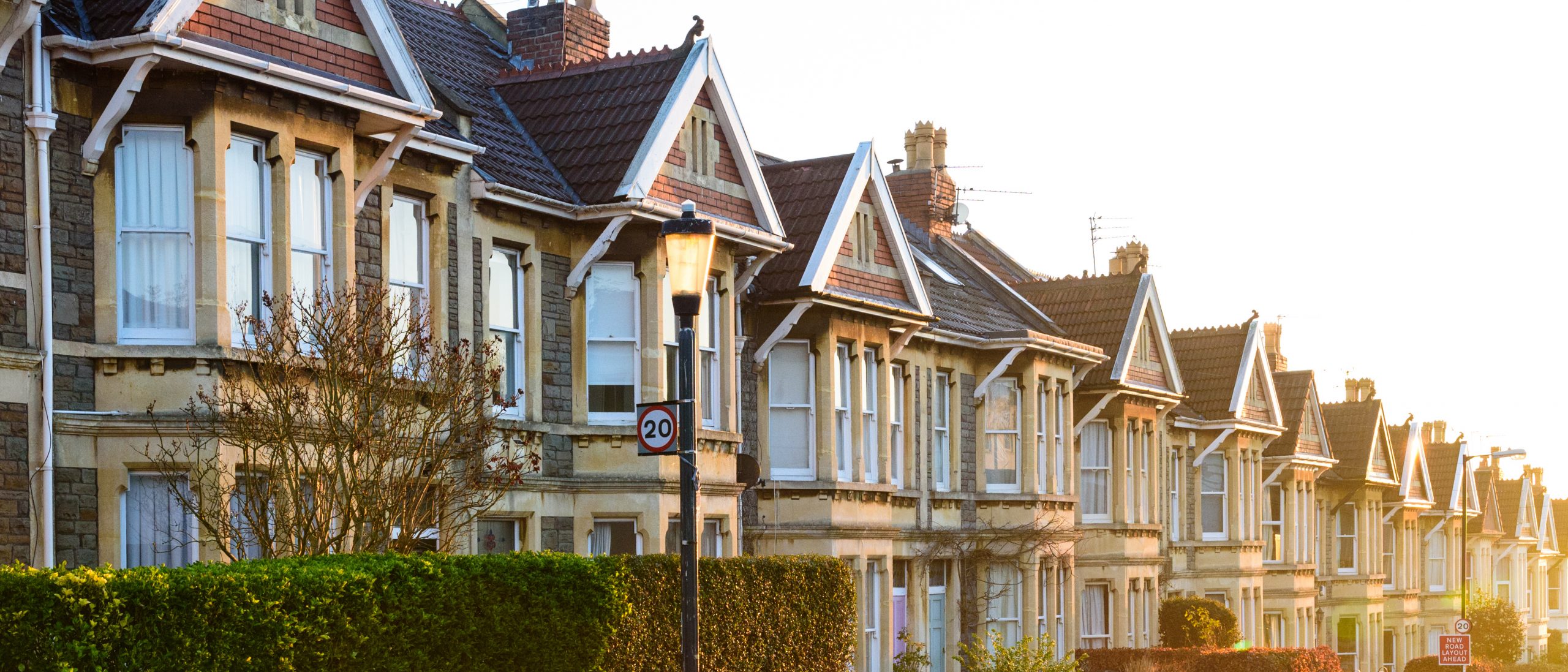 terraced housing sunset